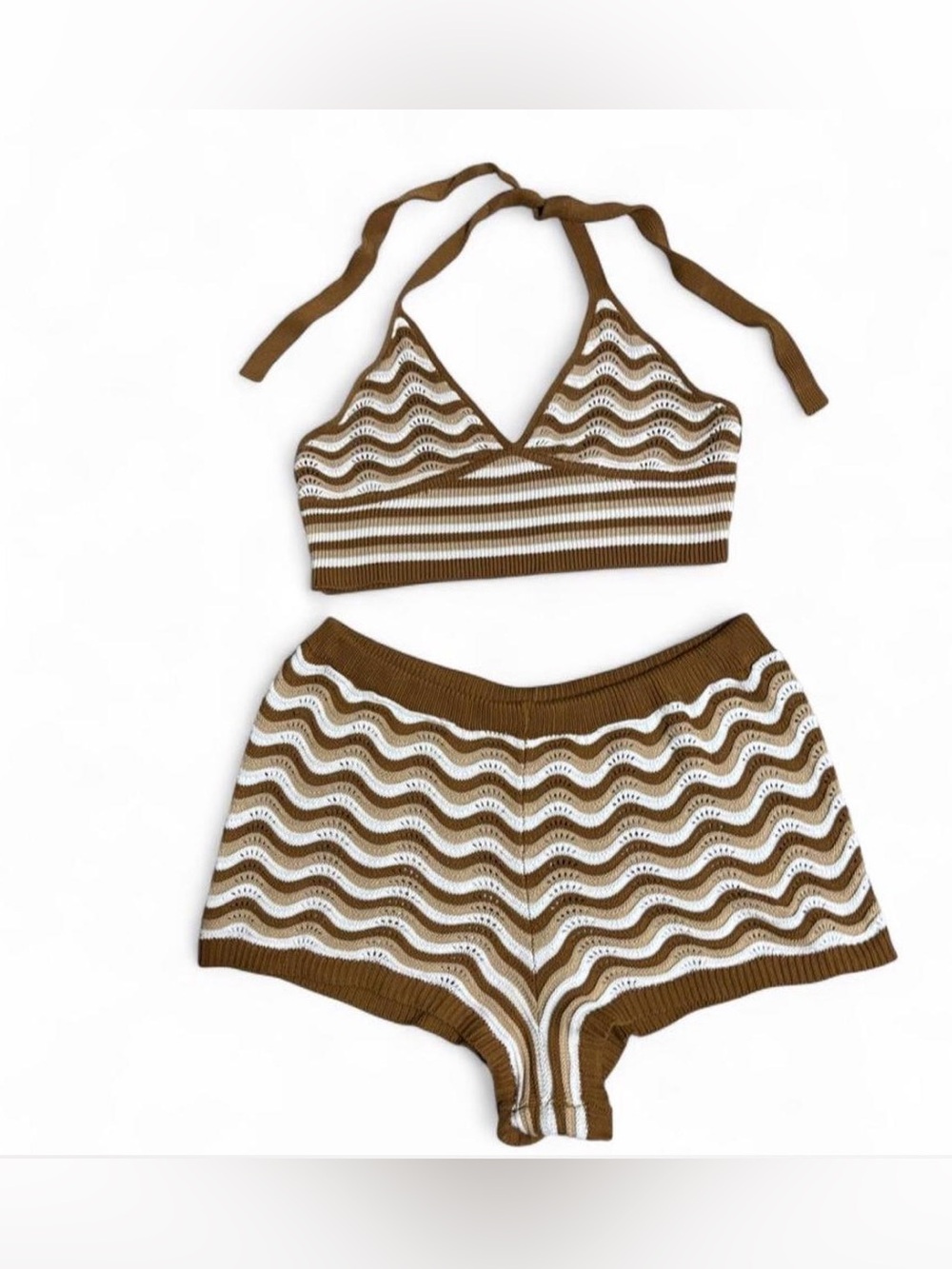 No Boundaries brown and white wavy striped set in XL #stripes #matching